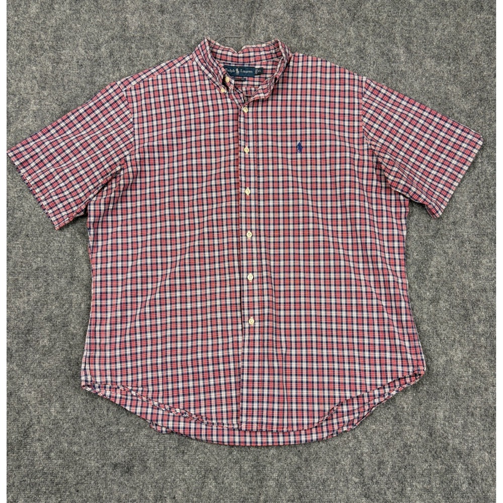 Polo Ralph Lauren Mens XL Classic Fit Plaid Short Sleeve Button Down Shirt Red